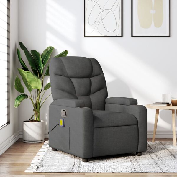 vidaXL Fauteuil de massage inclinable gris fonc&eacute; tissu