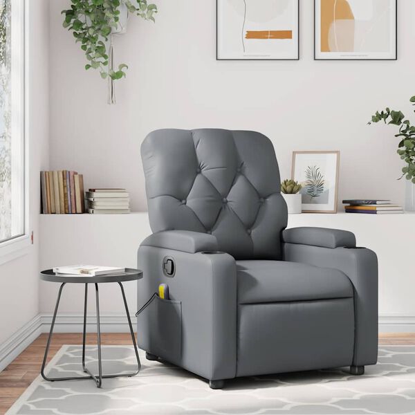 vidaXL Fauteuil de massage inclinable gris similicuir