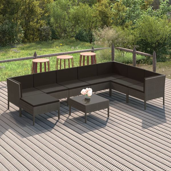 vidaXL Salon de jardin 9 pcs avec coussins R&eacute;sine tress&eacute;e Gris