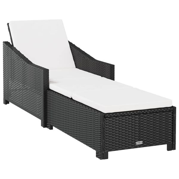 vidaXL Chaise longue avec coussin blanc cr&egrave;me R&eacute;sine tress&eacute;e Noir