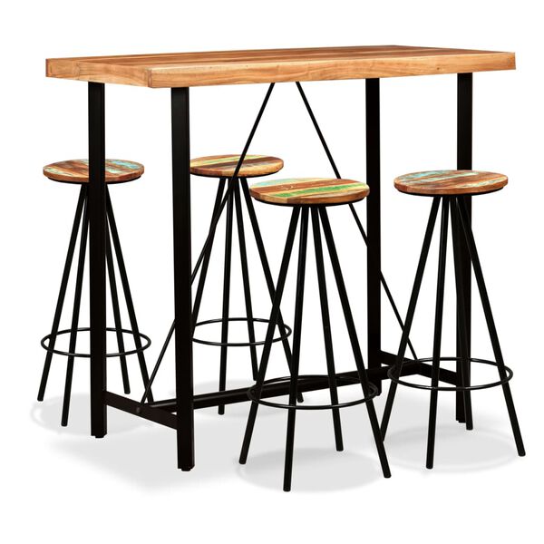 vidaXL Ensemble de bar 5 pcs Bois d'acacia massif et de r&eacute;cup&eacute;ration