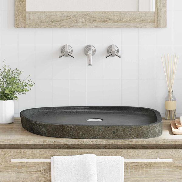 vidaXL Lavabo Gris (38-45) x (30-35) x 15 cm Pierre de Rivi&egrave;re