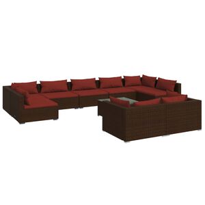 vidaXL Salon de jardin 10 pcs avec coussins marron r&eacute;sine tress&eacute;e