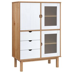 vidaXL Buffet haut OTTA marron et blanc 85x43x125 cm bois massif pin