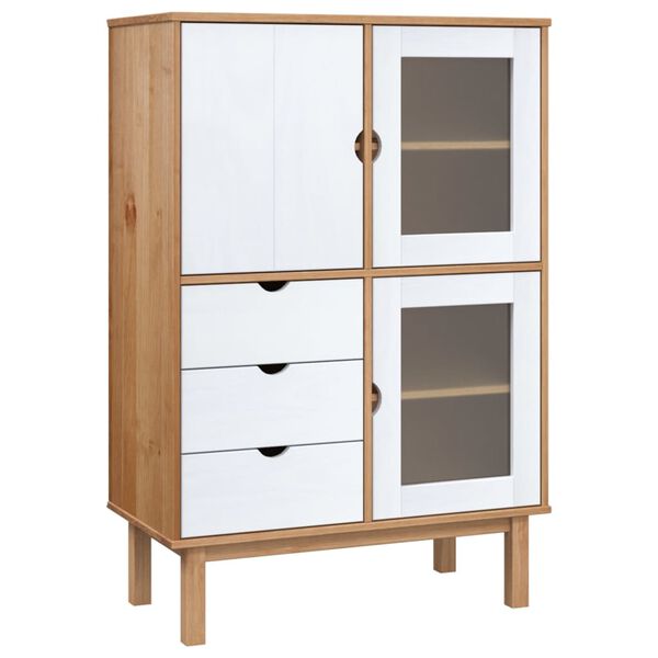 vidaXL Buffet haut OTTA marron et blanc 85x43x125 cm bois massif pin