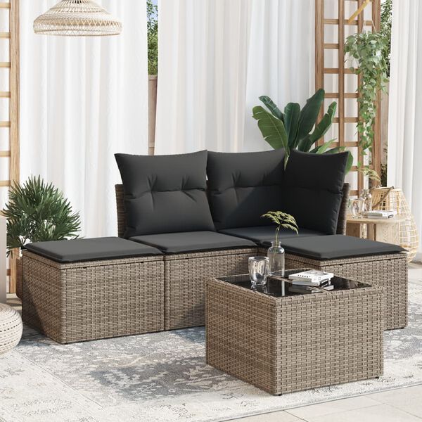 vidaXL Salon de jardin 5 pcs avec coussins gris r&eacute;sine tress&eacute;e