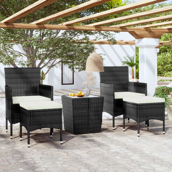 vidaXL Ensemble de bistro de jardin 5 pcs poly rotin et verre tremp&eacute;