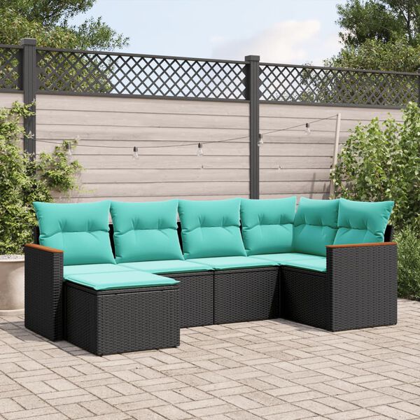 vidaXL Salon de jardin 6 pcs avec coussins noir r&eacute;sine tress&eacute;e
