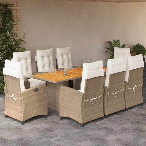 vidaXL Ensemble &agrave; manger de jardin et coussins 9 pcs beige Poly rotin