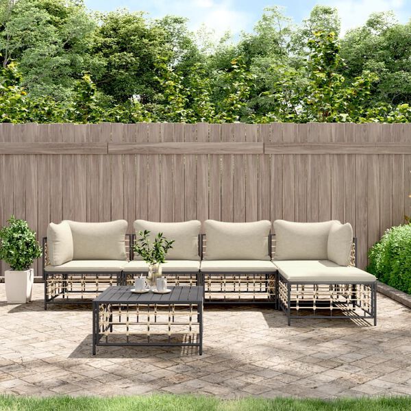 vidaXL Salon de jardin 6 pcs avec coussins anthracite r&eacute;sine tress&eacute;e