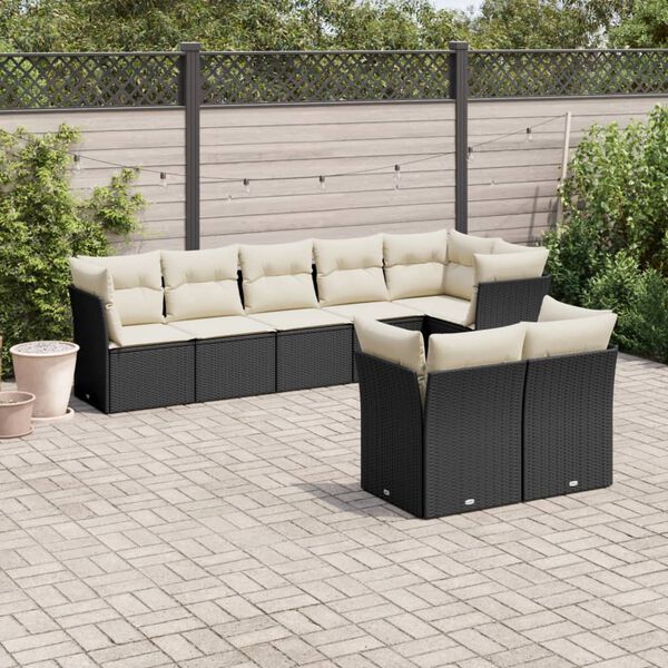 vidaXL Salon de jardin 8 pcs avec coussins noir r&eacute;sine tress&eacute;e