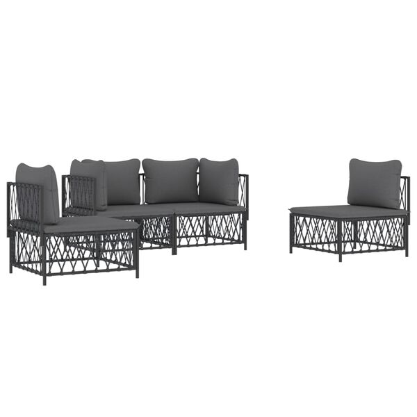 vidaXL Salon de jardin avec coussins 4 pcs anthracite acier