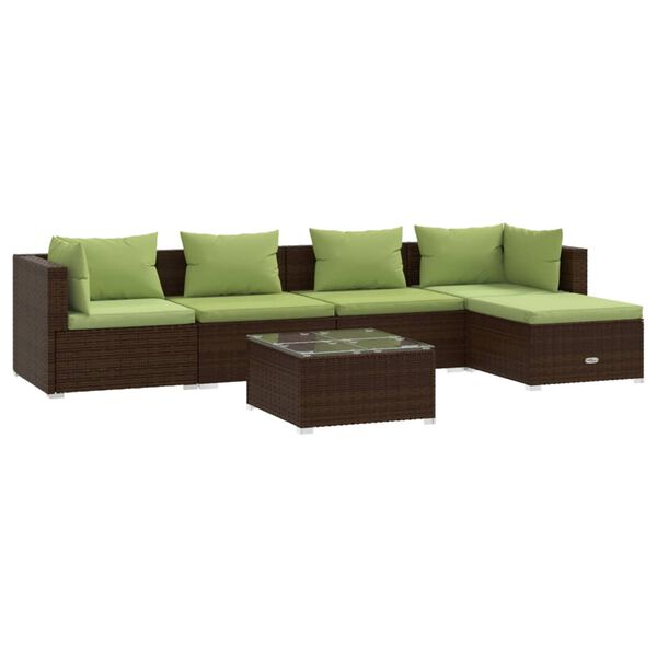 vidaXL Salon de jardin 6 pcs avec coussins R&eacute;sine tress&eacute;e Marron