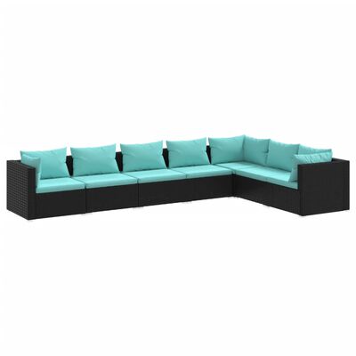 vidaXL Salon de jardin 7 pcs avec coussins Résine tressée Noir