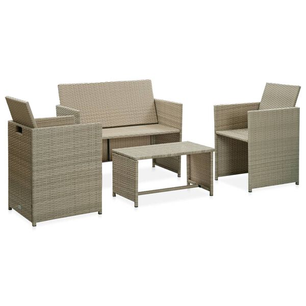 vidaXL Salon de jardin avec coussins 4 pcs beige résine tressée