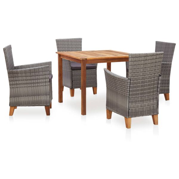 vidaXL Mobilier &agrave; d&icirc;ner 5 pcs r&eacute;sine tress&eacute;e et bois d'acacia gris