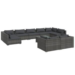 vidaXL Salon de jardin 10 pcs avec coussins Gris R&eacute;sine tress&eacute;e
