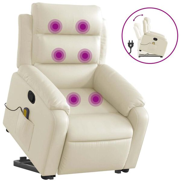 vidaXL Fauteuil inclinable de massage cr&egrave;me similicuir
