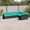 vidaXL Salon de jardin 9 pcs avec coussins noir r&eacute;sine tress&eacute;e