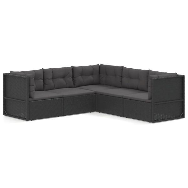 vidaXL Salon de jardin 5 pcs avec coussins Noir R&eacute;sine tress&eacute;e