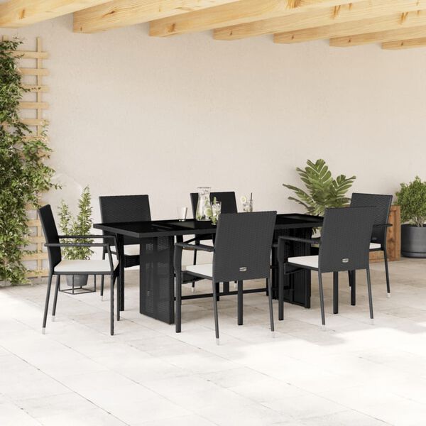 vidaXL Ensemble &agrave; manger de jardin coussins 7pcs Noir R&eacute;sine tress&eacute;e