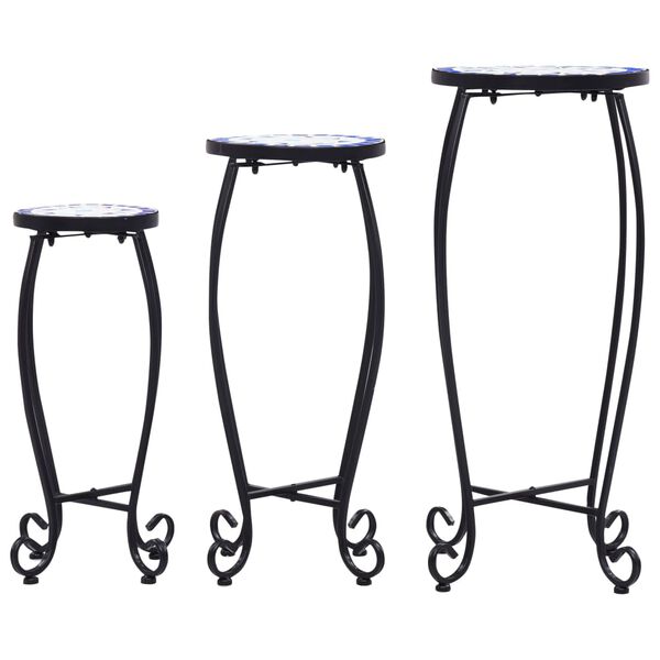 vidaXL Tables mosa&iuml;que 3 pcs Bleu et blanc C&eacute;ramique