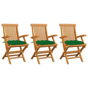 vidaXL Chaises de jardin avec coussins vert lot de 3 Bois teck massif