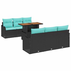 vidaXL Ensemble de canap&eacute; de jardin 7 pcs Noir et Bleu polyrotin