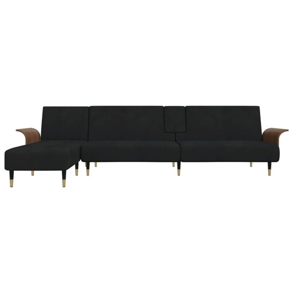 vidaXL Canap&eacute;-lit en forme de L noir 279x140x70 cm velours
