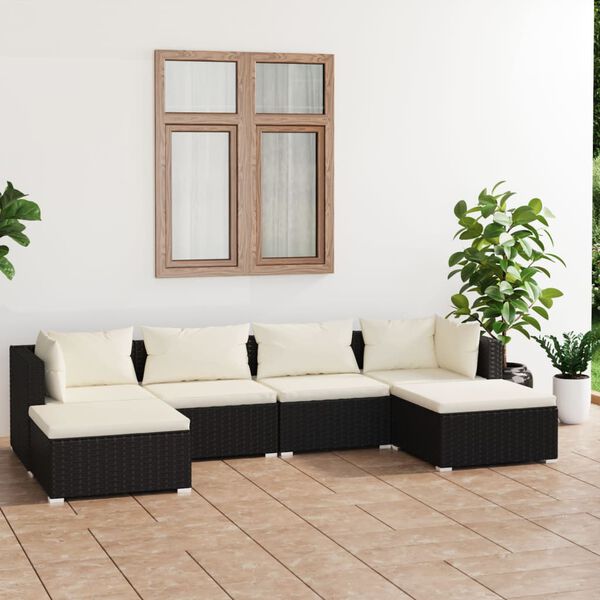 vidaXL Salon de jardin 6 pcs avec coussins R&eacute;sine tress&eacute;e Noir