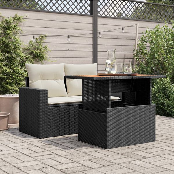 vidaXL Table de jardin noir 100x55x73 cm r&eacute;sine tress&eacute;e et bois acacia