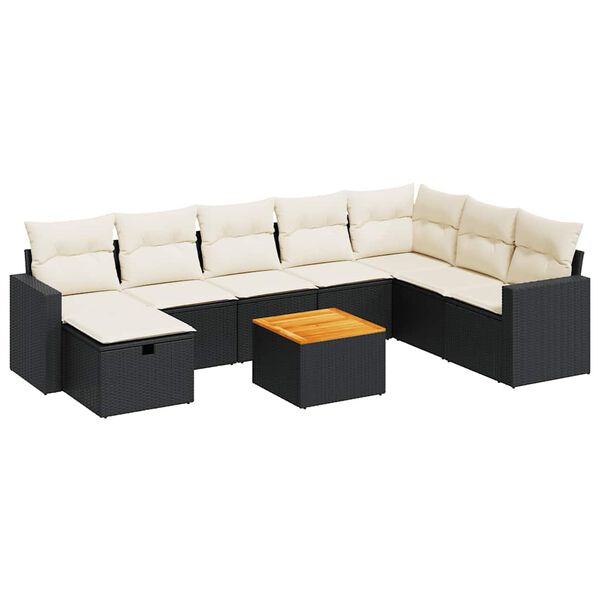 vidaXL Salon de jardin 9 pcs avec coussins noir r&eacute;sine tress&eacute;e