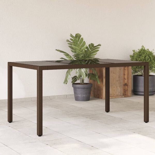 vidaXL Table de jardin avec dessus en verre marron r&eacute;sine tress&eacute;e