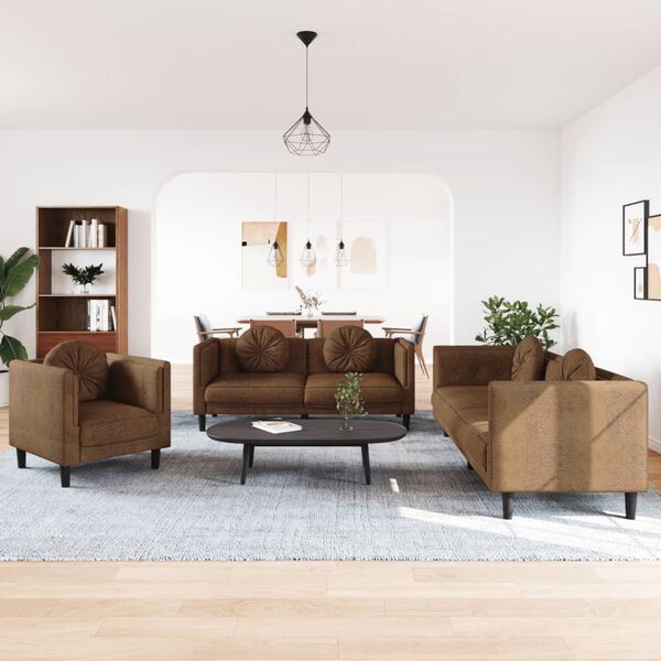 vidaXL Ensemble de canapés 3 pcs avec coussins marron velours