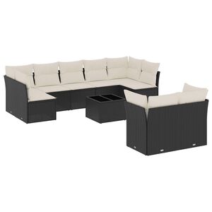vidaXL Salon de jardin 10 pcs avec coussins noir r&eacute;sine tress&eacute;e