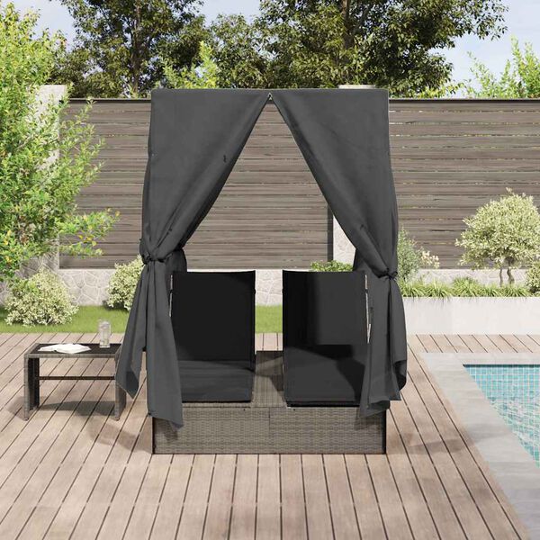vidaXL Transat double avec toit Gris 205 x 129 x 200 cm Rattan PE