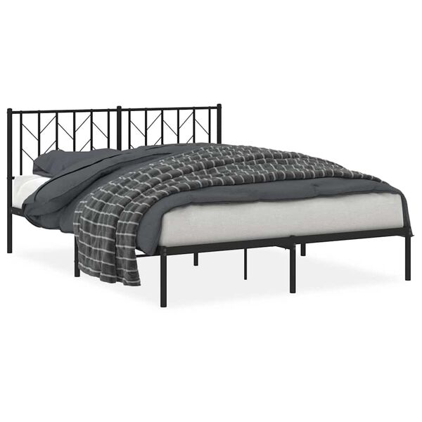 vidaXL Cadre de lit m&eacute;tal sans matelas avec t&ecirc;te de lit noir 150x200cm