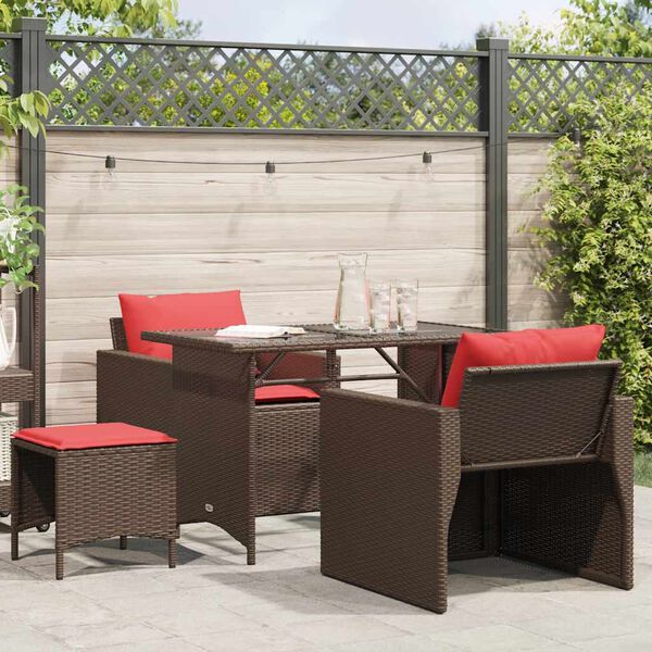 vidaXL Salon de jardin 4 pcs avec coussins marron r&eacute;sine tress&eacute;e