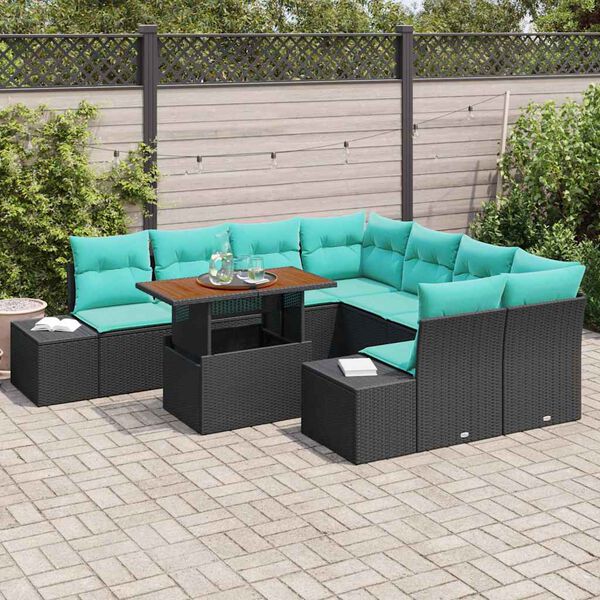 vidaXL Ensemble de canap&eacute; de jardin 9 pcs Noir Poly rotin