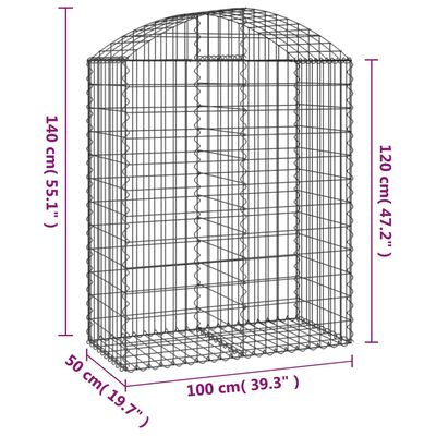 vidaXL Panier de gabions arqué 100x50x120/140 cm Fer galvanisé