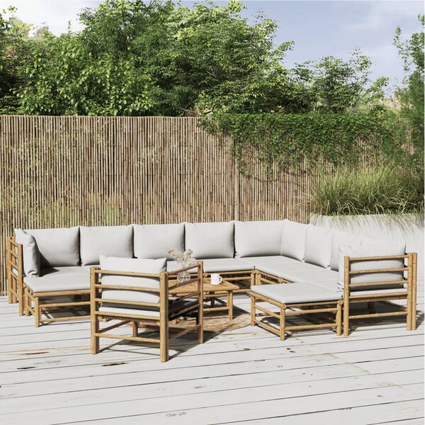 vidaXL Salon de jardin 12 pcs avec coussins gris clair bambou