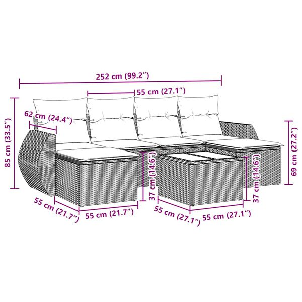 vidaXL Salon de jardin 7 pcs avec coussins noir r&eacute;sine tress&eacute;e