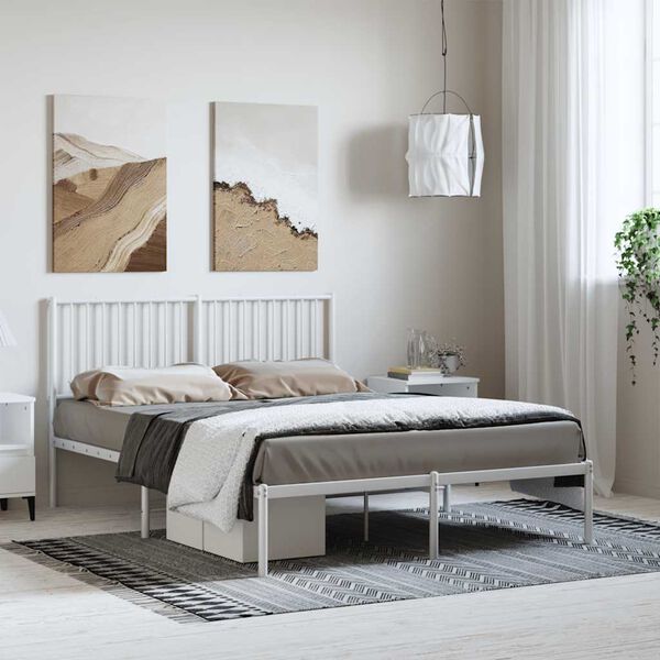 vidaXL Cadre de lit métal sans matelas et tête de lit blanc 135x190 cm