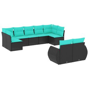 vidaXL Salon de jardin 9 pcs avec coussins noir r&eacute;sine tress&eacute;e