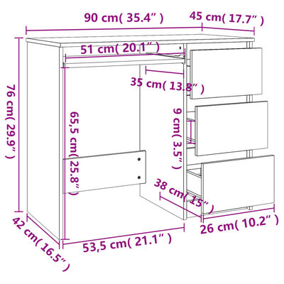 vidaXL Bureau Chêne marron 90x45x76 cm Bois d'ingénierie