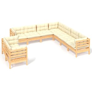 vidaXL Salon de jardin 9 pcs avec coussins cr&egrave;me bois de pin massif