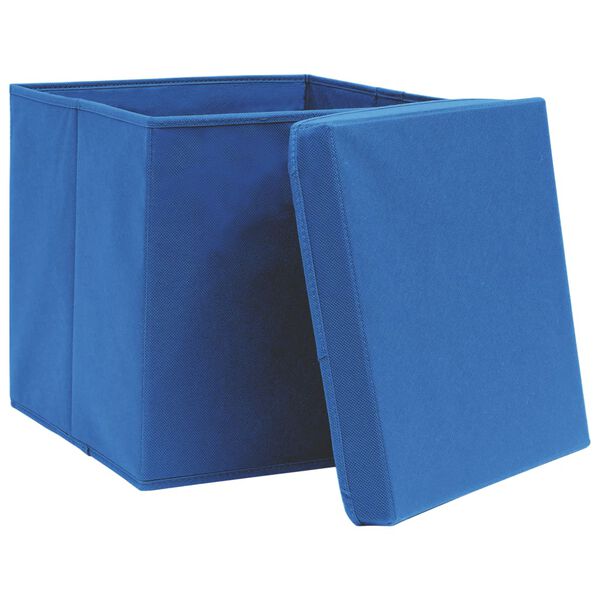 vidaXL Boîtes de rangement avec couvercle 4 pcs Bleu 32x32x32 cm Tissu