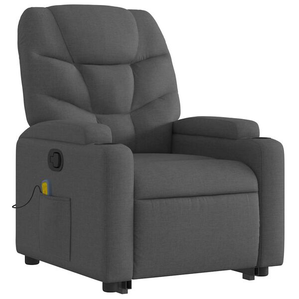 vidaXL Fauteuil inclinable de massage gris fonc&eacute; tissu