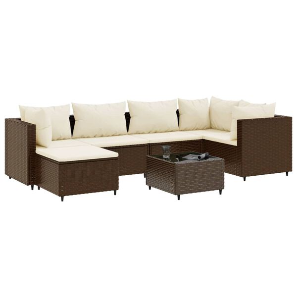 vidaXL Salon de jardin avec coussins 7 pcs marron r&eacute;sine tress&eacute;e