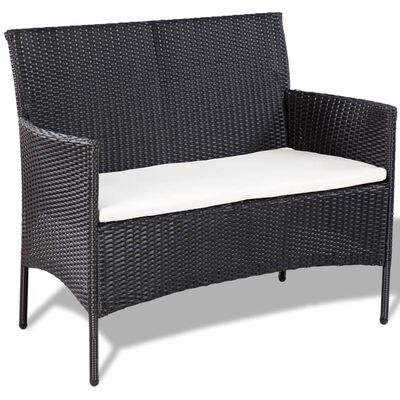 vidaXL Salon de jardin 4 pcs avec coussins Résine tressée Noir